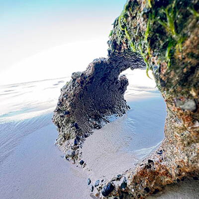 ein vom Meer ausgespülter Stein am Strand in Großaufnahme - Foto SK-Dynamik